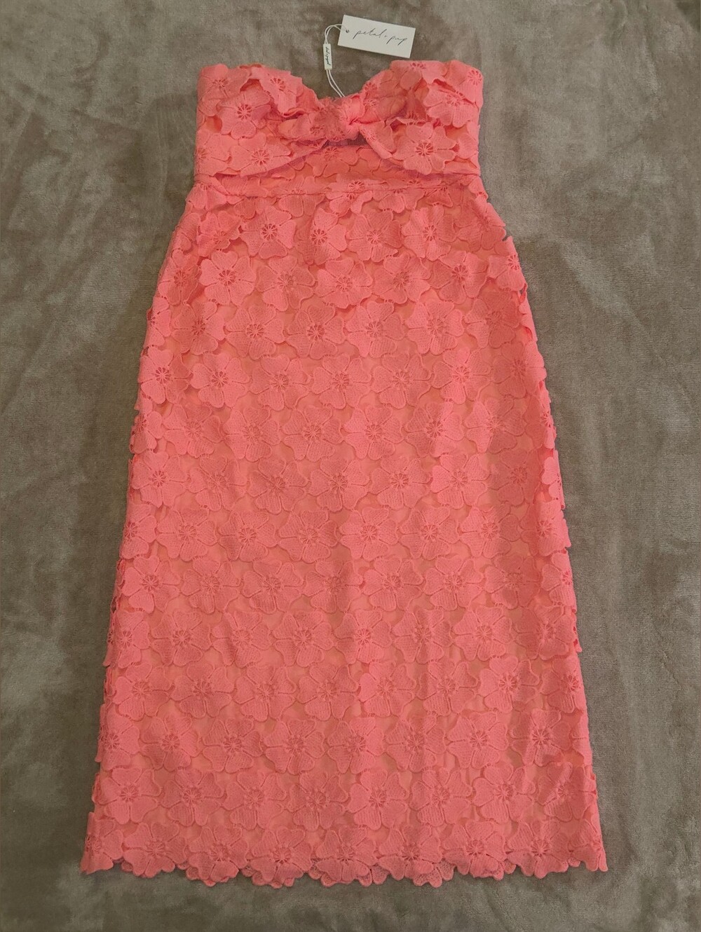Strapless Coral Lace Sheath Dress